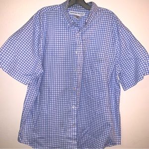 Irvine Park Large Check Button Cotton Polyester Blue White Shirt